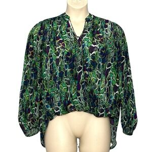 VTG 90s Y2K‎ Womens Top XL Colorful Animal Print Retro Hi Lo Artsy Fairycore